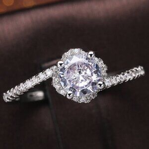 😍Beautiful CZ Diamond Twisted Macro Pave Silver Pure Flower Wedding Ring, K844